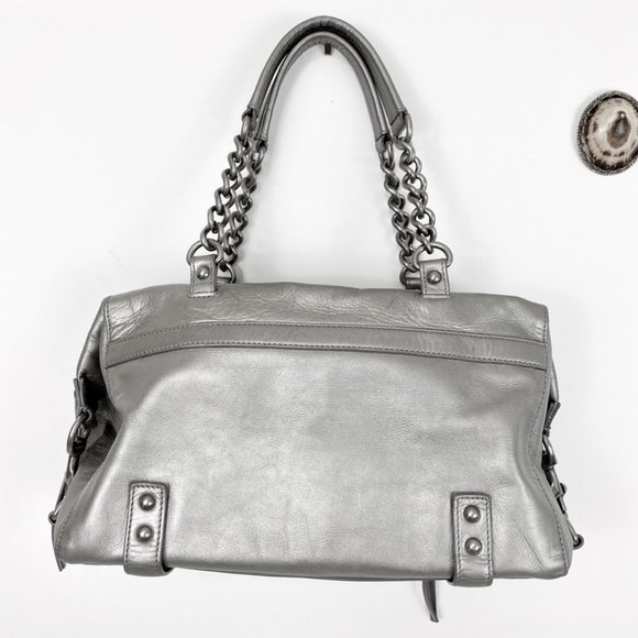 Club Monaco Handbags - Club Monaco Silver Satin Leather Handbag